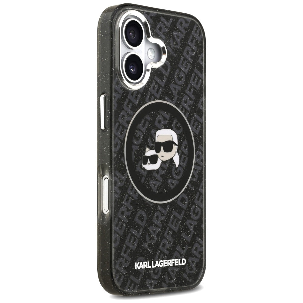 Θήκη MagSafe για Apple iPhone 17, Karl Lagerfeld, Glitter Karl & Choupette Head, Μαύρη