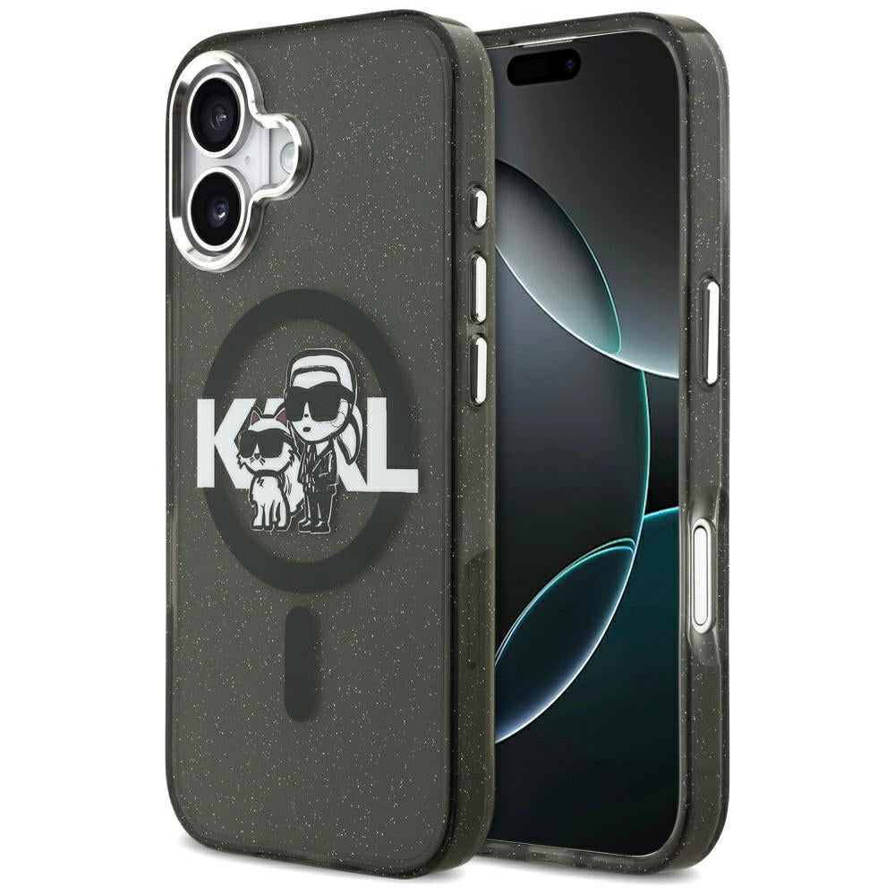 Θήκη MagSafe για Apple iPhone 17, Karl Lagerfeld, IML Sketch Logo Glitter Karl & Choupette, Μαύρη