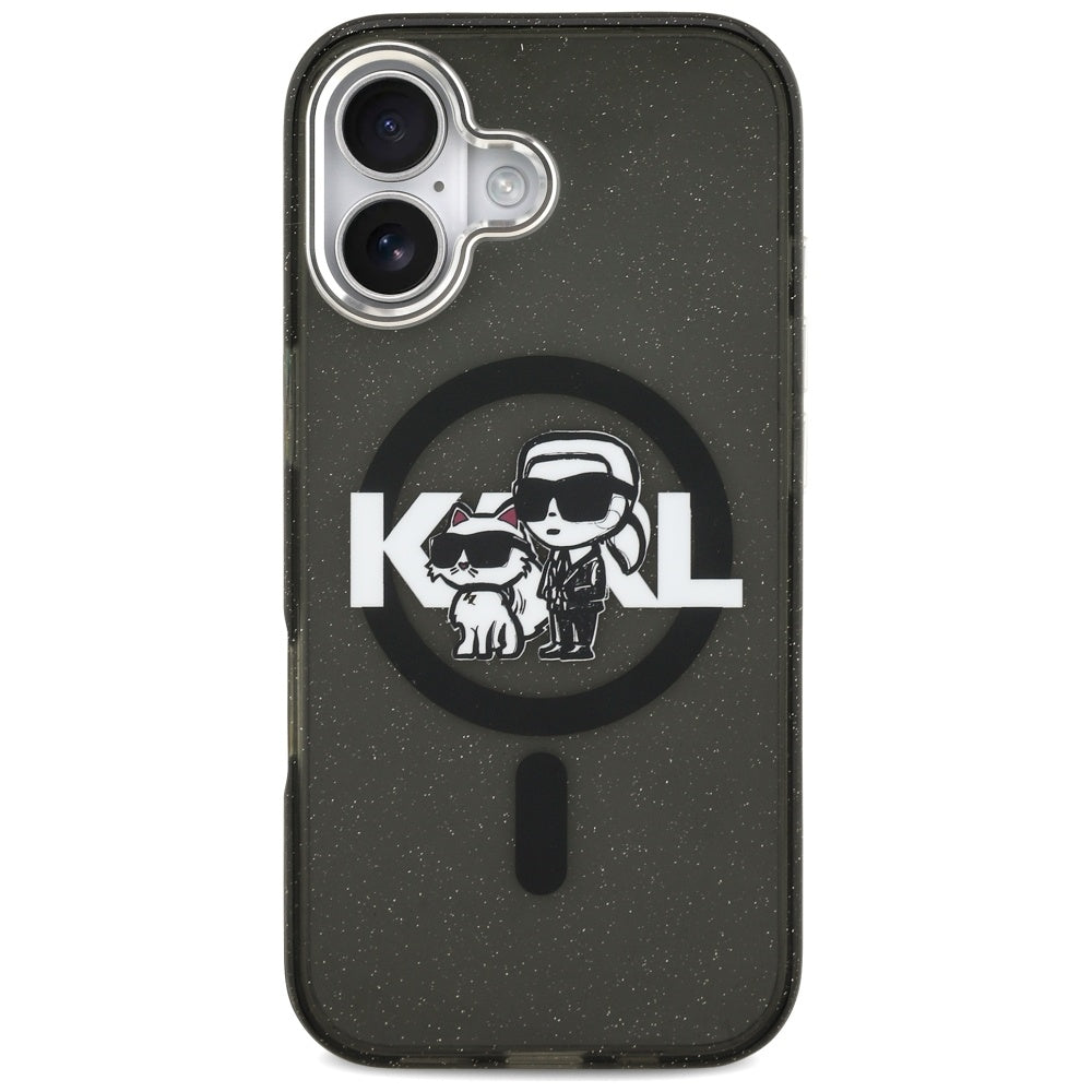 Θήκη MagSafe για Apple iPhone 17, Karl Lagerfeld, IML Sketch Logo Glitter Karl & Choupette, Μαύρη