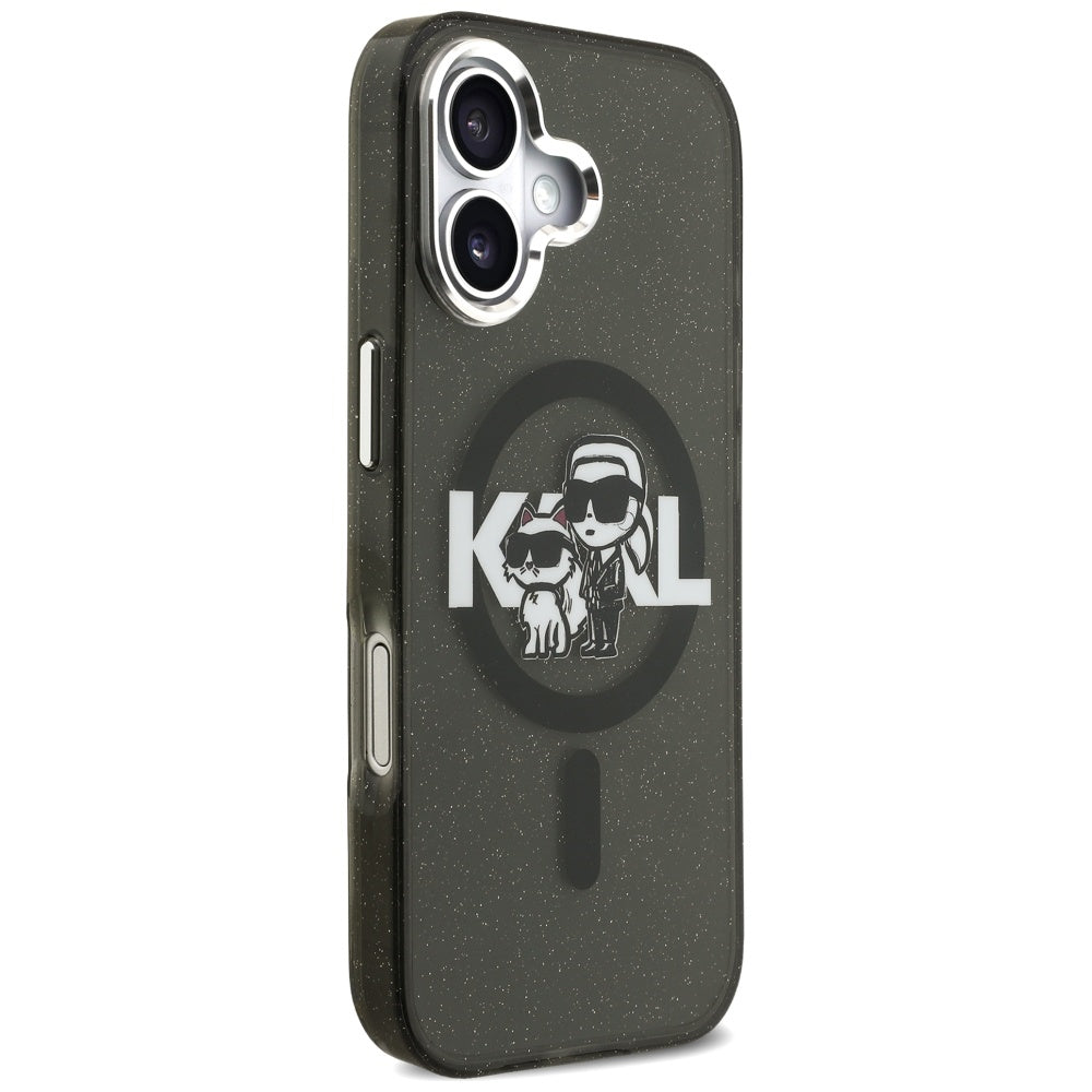 Θήκη MagSafe για Apple iPhone 17, Karl Lagerfeld, IML Sketch Logo Glitter Karl & Choupette, Μαύρη