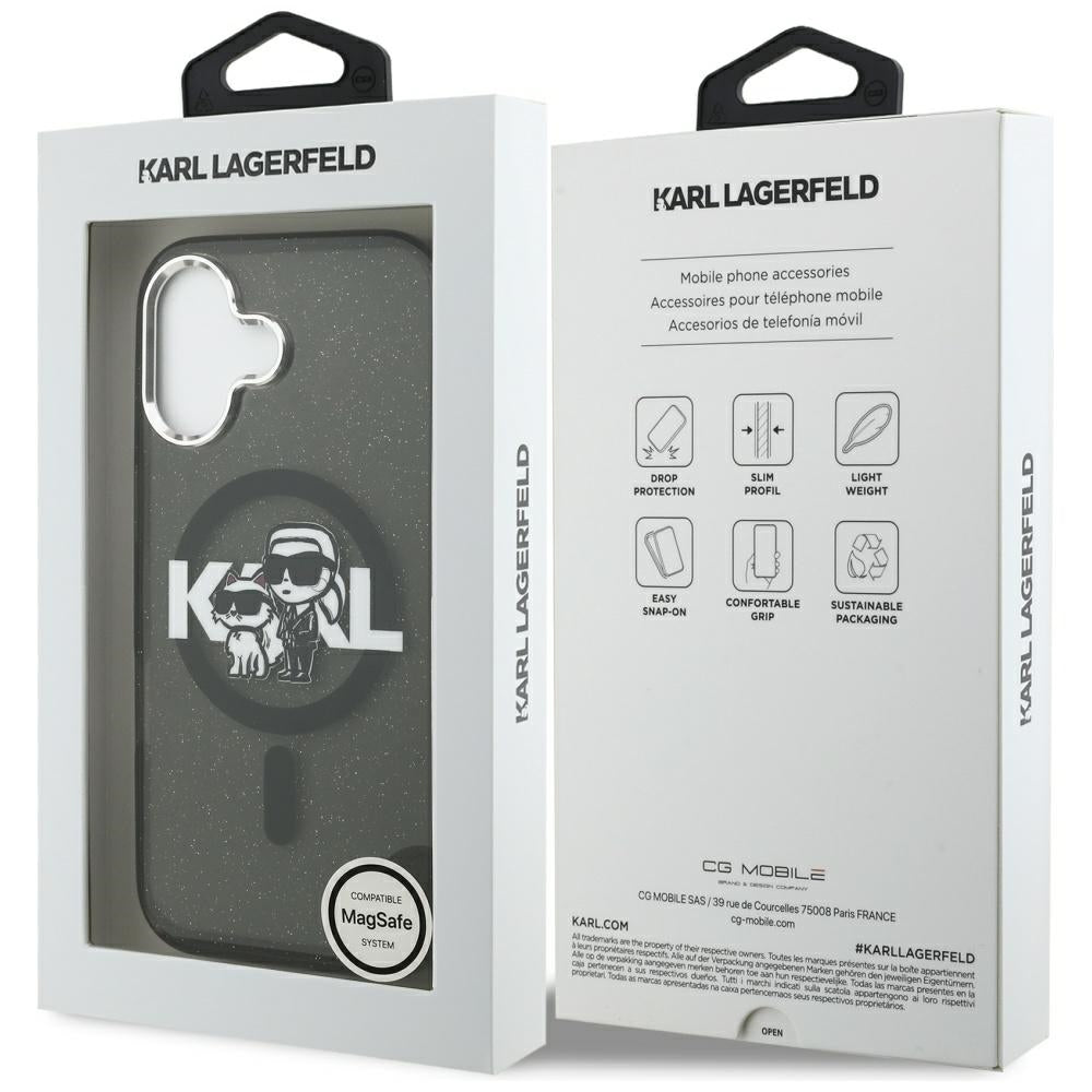 Θήκη MagSafe για Apple iPhone 17, Karl Lagerfeld, IML Sketch Logo Glitter Karl & Choupette, Μαύρη