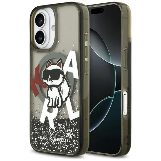 Θήκη MagSafe για Apple iPhone 17, Karl Lagerfeld, Liquid Glitter Logo Choupette, Μαύρη
