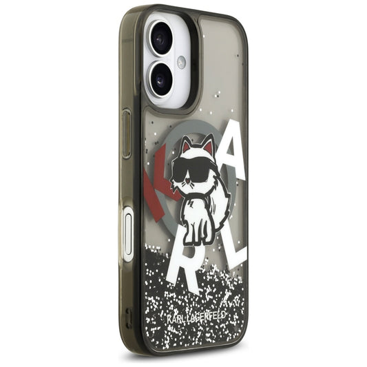 Θήκη MagSafe για Apple iPhone 17, Karl Lagerfeld, Liquid Glitter Logo Choupette, Μαύρη