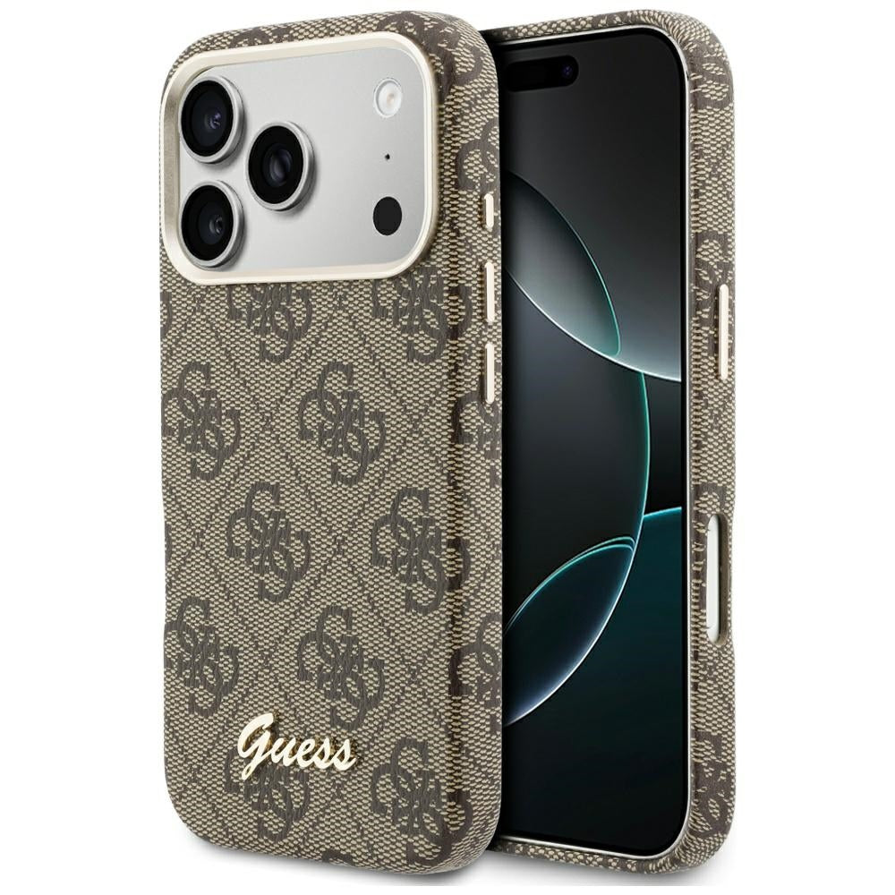 MagSafe Case for Apple iPhone 17 Pro, Guess, 4G Script Logo, Brown