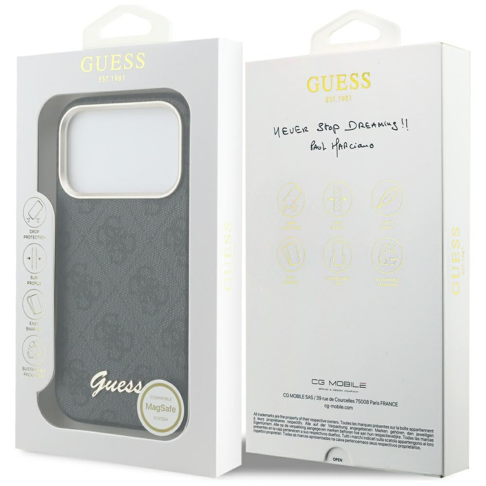 Θήκη MagSafe για Apple iPhone 17 Pro, Guess, 4G Script Logo, Μαύρη