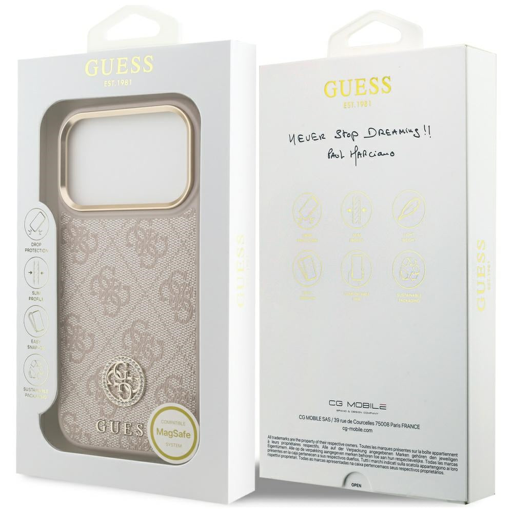 Θήκη MagSafe για Apple iPhone 17 Pro, Guess, 4G Strass Logo, Ροζ