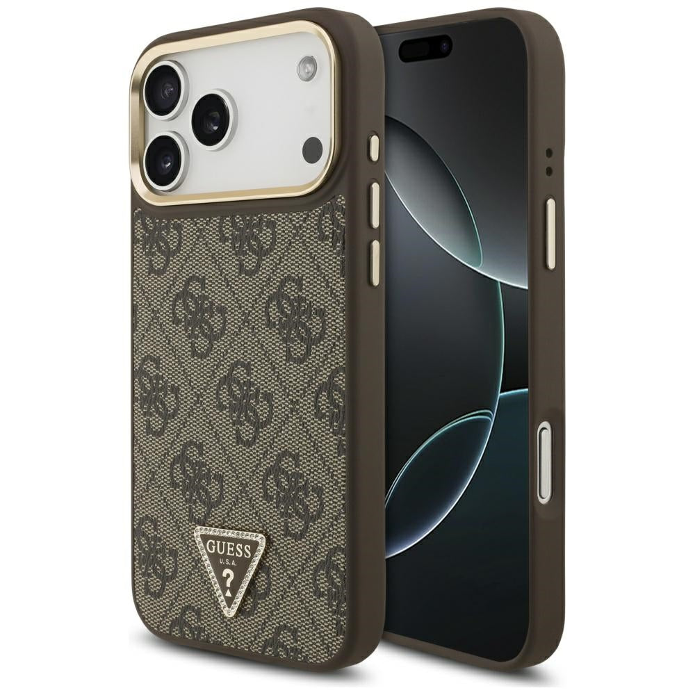 MagSafe Case for Apple iPhone 17 Pro, Guess, 4G Triangle Logo, Golden Brown