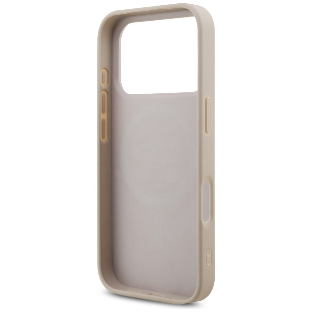 Θήκη MagSafe για Apple iPhone 17 Pro, Guess, 4G Triangle Logo με Pearl Strap, Ροζ