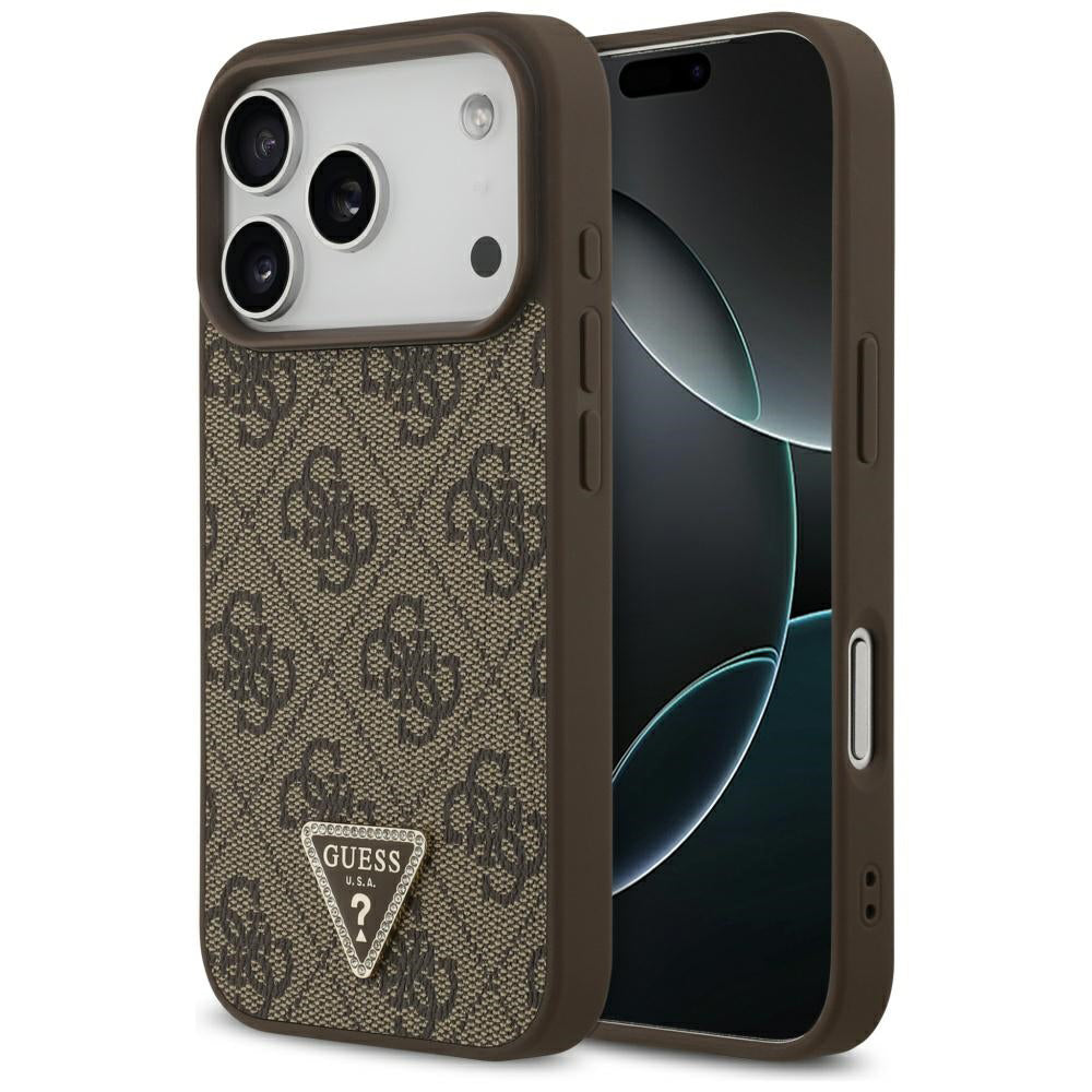 Θήκη MagSafe για Apple iPhone 17 Pro, Guess, 4G Triangle Strass, Καφέ