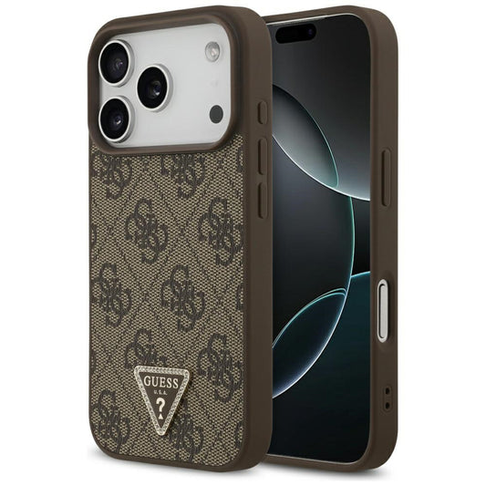 Θήκη MagSafe για Apple iPhone 17 Pro, Guess, 4G Triangle Strass, Καφέ
