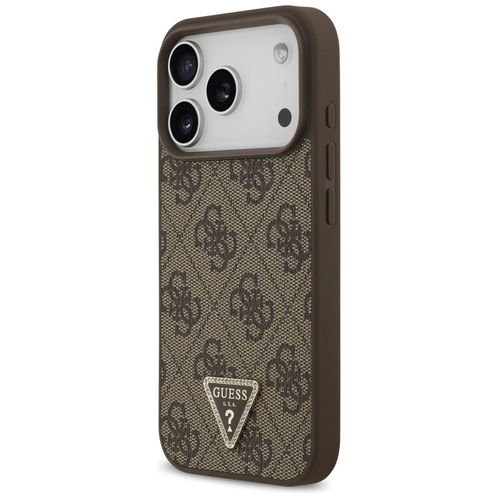 Θήκη MagSafe για Apple iPhone 17 Pro, Guess, 4G Triangle Strass, Καφέ