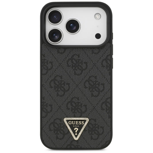 Θήκη MagSafe για Apple iPhone 17 Pro, Guess, 4G Triangle Strass, Μαύρη