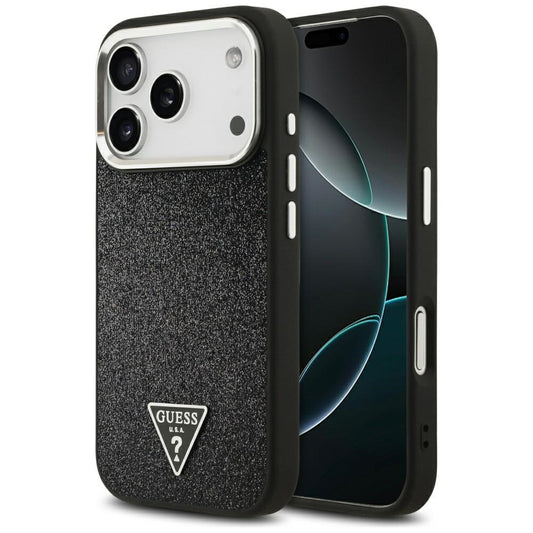 Θήκη MagSafe για Apple iPhone 17 Pro, Guess, Glitter Triangle Logo, Μαύρη