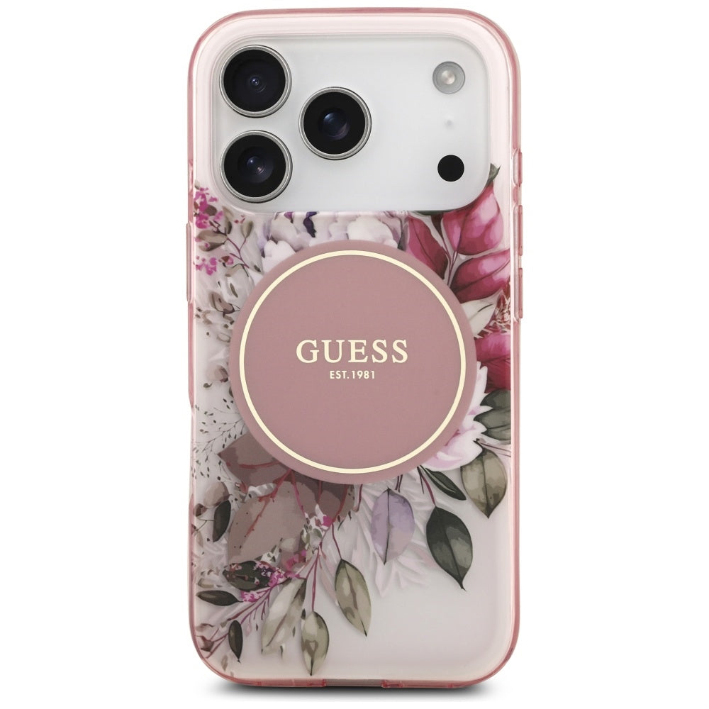 Θήκη MagSafe για Apple iPhone 17 Pro, Guess, IML Flower and Tonal Circle, Ροζ