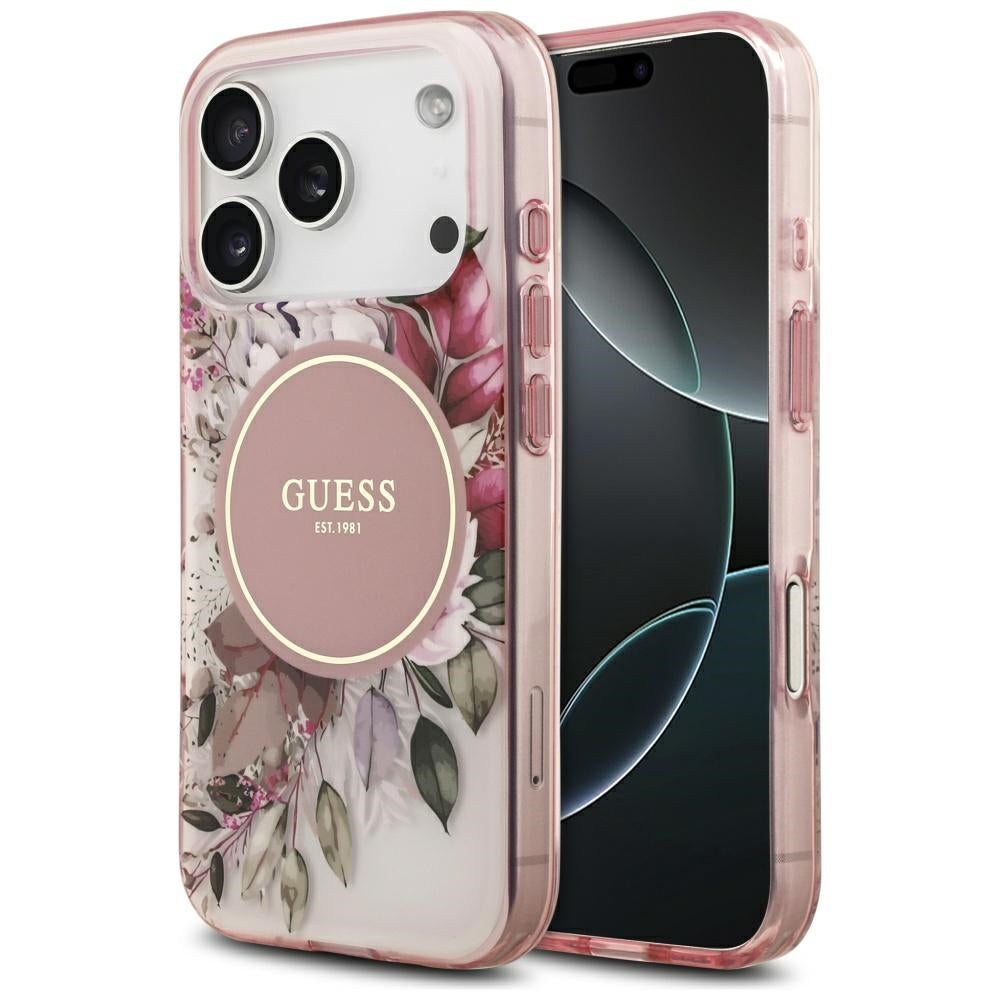 Θήκη MagSafe για Apple iPhone 17 Pro, Guess, IML Flower and Tonal Circle, Ροζ