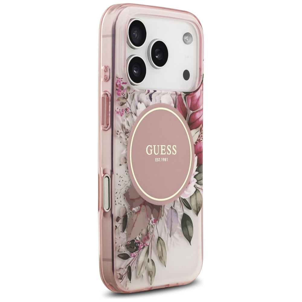 Θήκη MagSafe για Apple iPhone 17 Pro, Guess, IML Flower and Tonal Circle, Ροζ