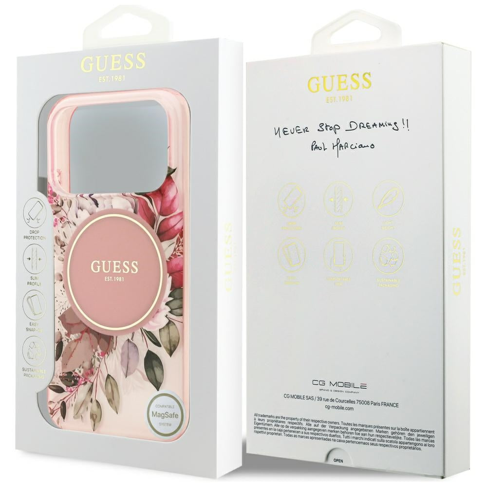 Θήκη MagSafe για Apple iPhone 17 Pro, Guess, IML Flower and Tonal Circle, Ροζ