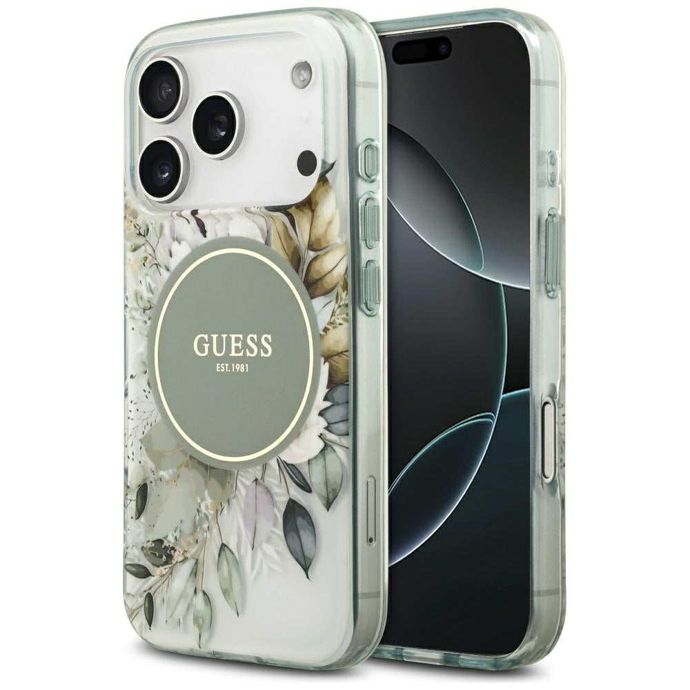 Θήκη MagSafe για Apple iPhone 17 Pro, Guess, IML Flower and Tonal Circle, Πράσινο