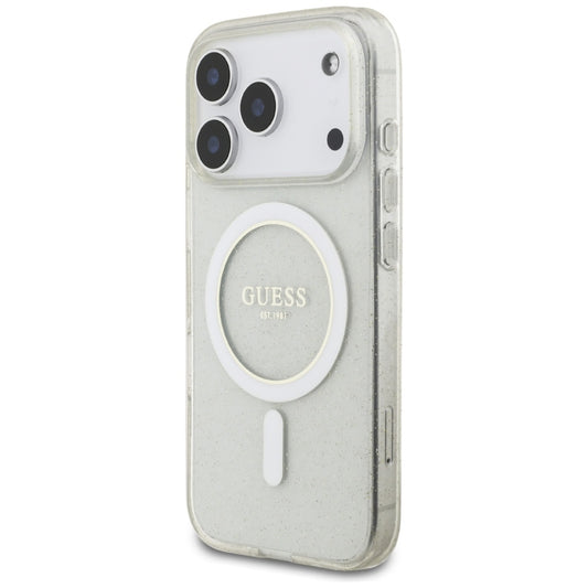 Θήκη MagSafe για Apple iPhone 17 Pro, Guess, IML Glitter με Λουράκι Μαργαριταριού, Διάφανη