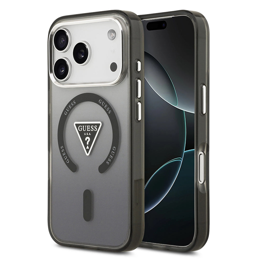 Θήκη MagSafe για Apple iPhone 17 Pro, Guess, IML Gradient Triangle Logo, Μαύρη Ασημί
