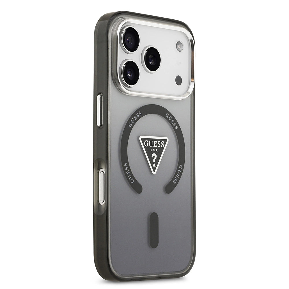Θήκη MagSafe για Apple iPhone 17 Pro, Guess, IML Gradient Triangle Logo, Μαύρη Ασημί