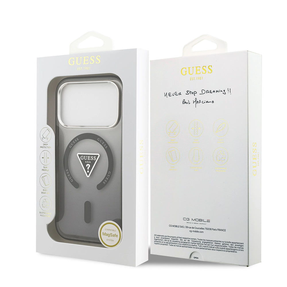 Θήκη MagSafe για Apple iPhone 17 Pro, Guess, IML Gradient Triangle Logo, Μαύρη Ασημί