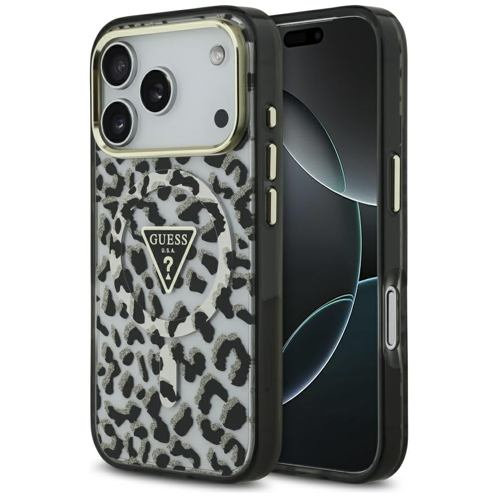 Θήκη MagSafe για Apple iPhone 17 Pro, Guess, Leopard Glitter, Μαύρη