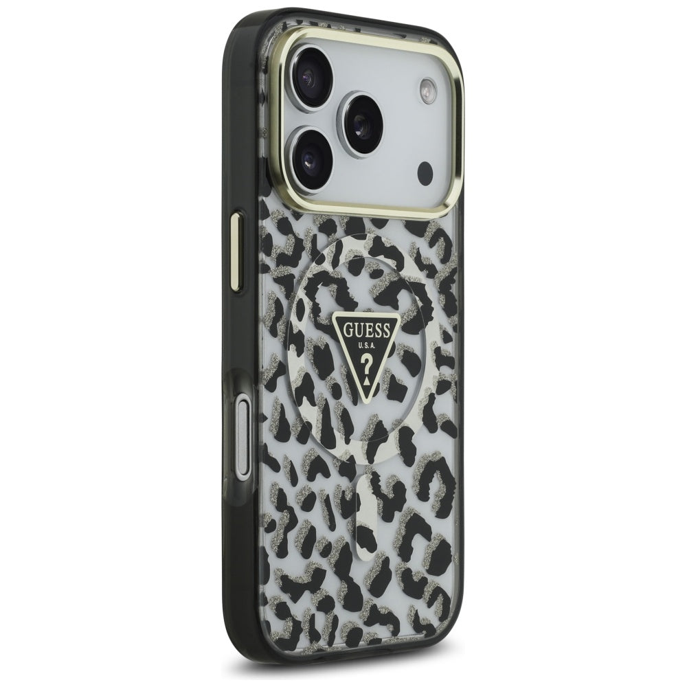 Θήκη MagSafe για Apple iPhone 17 Pro, Guess, Leopard Glitter, Μαύρη