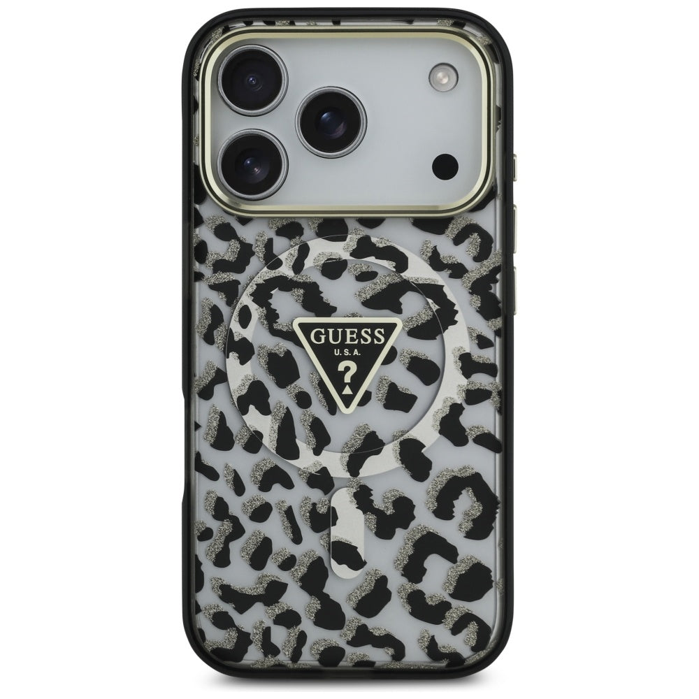 Θήκη MagSafe για Apple iPhone 17 Pro, Guess, Leopard Glitter, Μαύρη