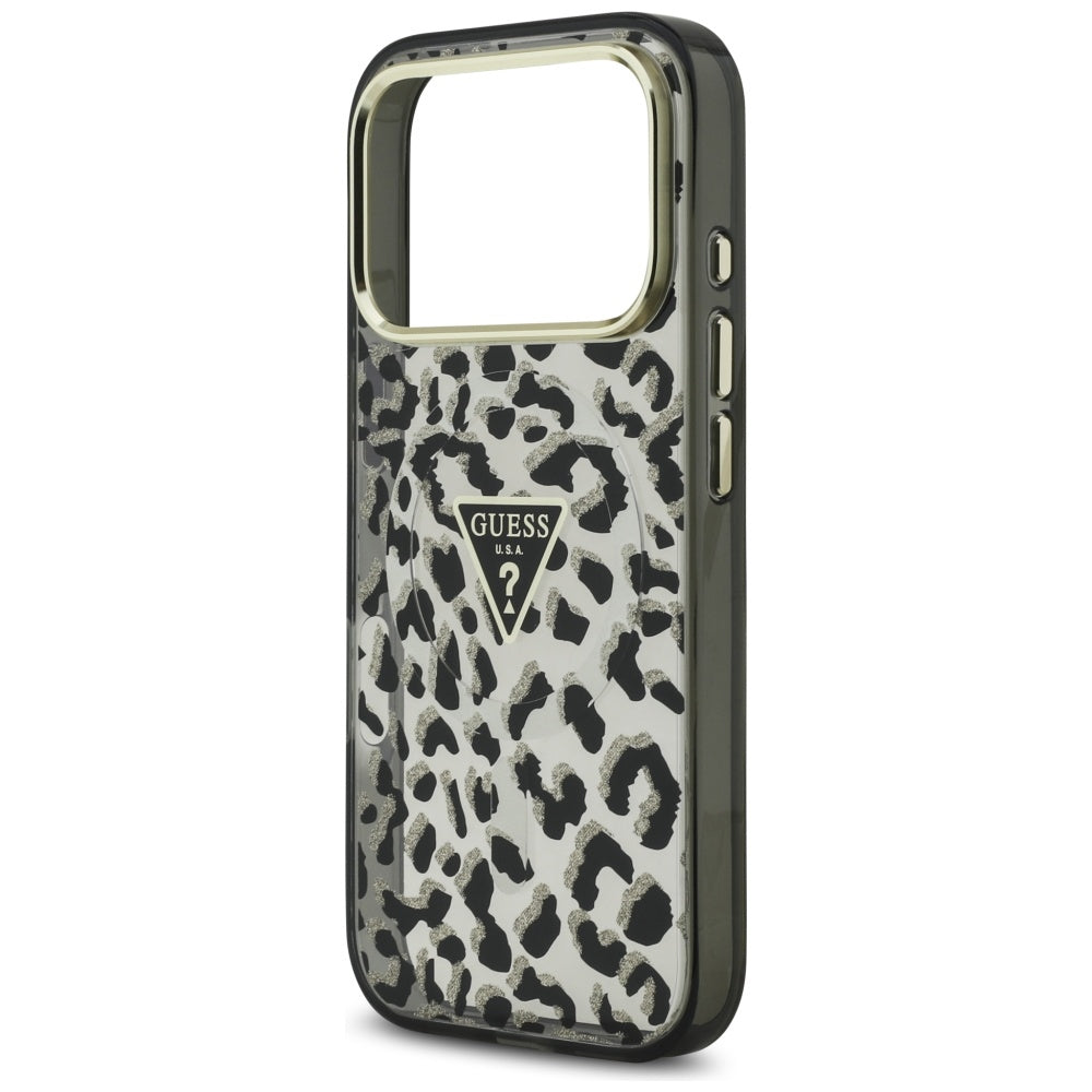 Θήκη MagSafe για Apple iPhone 17 Pro, Guess, Leopard Glitter, Μαύρη