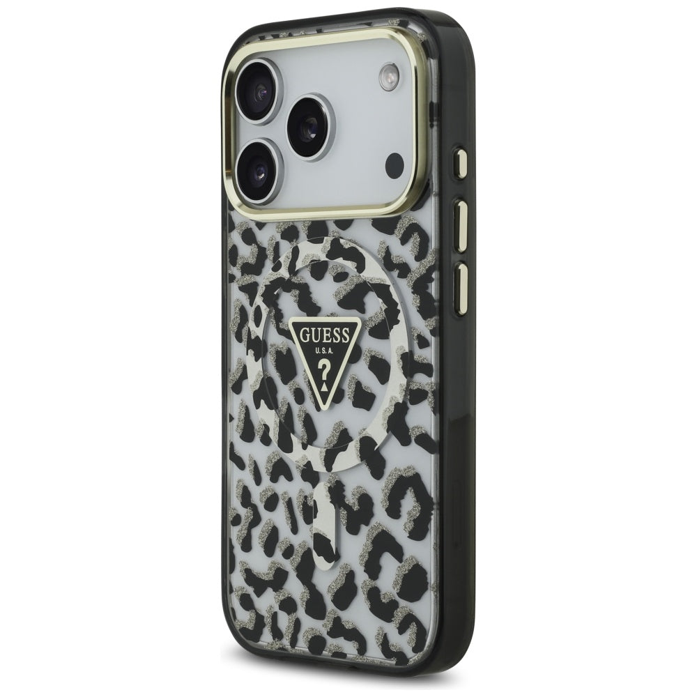 Θήκη MagSafe για Apple iPhone 17 Pro, Guess, Leopard Glitter, Μαύρη