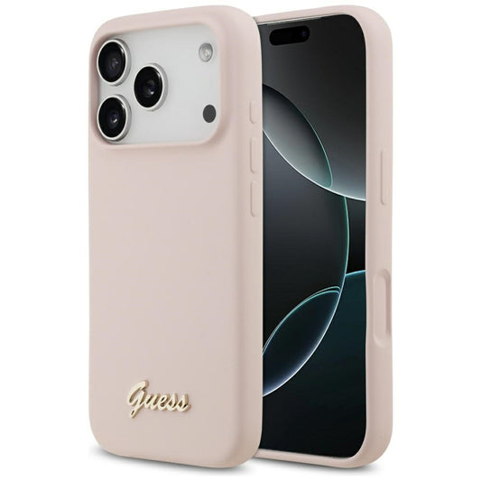 Θήκη MagSafe για Apple iPhone 17 Pro, Guess, Script Metal Logo, Ανοιχτό Ροζ