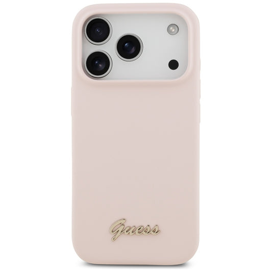 Θήκη MagSafe για Apple iPhone 17 Pro, Guess, Script Metal Logo, Ανοιχτό Ροζ