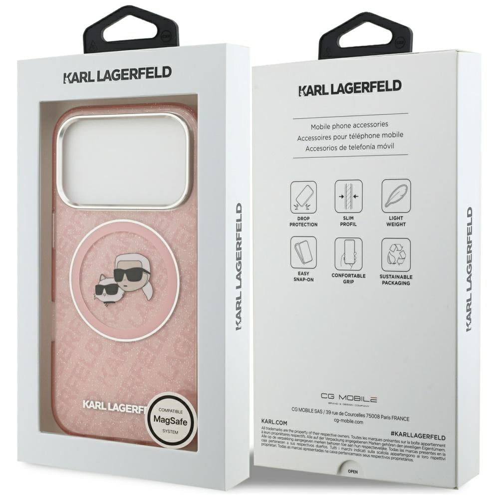 Θήκη MagSafe για Apple iPhone 17 Pro, Karl Lagerfeld, IML Glitter Karl & Choupette`s Heads, Ροζ
