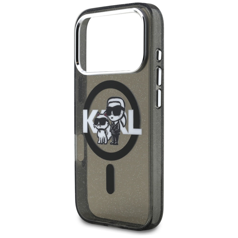 Θήκη MagSafe για Apple iPhone 17 Pro, Karl Lagerfeld, IML Sketch Logo Glitter Karl & Choupette, Μαύρη