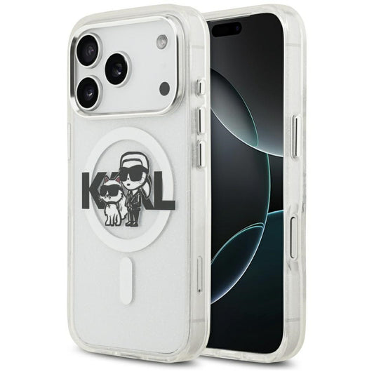 Θήκη MagSafe για Apple iPhone 17 Pro, Karl Lagerfeld, IML Sketch Logo Glitter Karl & Choupette, Διαφανής