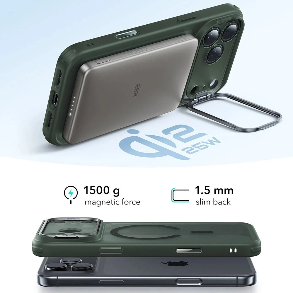 Θήκη MagSafe για Apple iPhone 17 Pro Max, ESR, Classic Hybrid Kickstand, Σατινέ Πράσινο