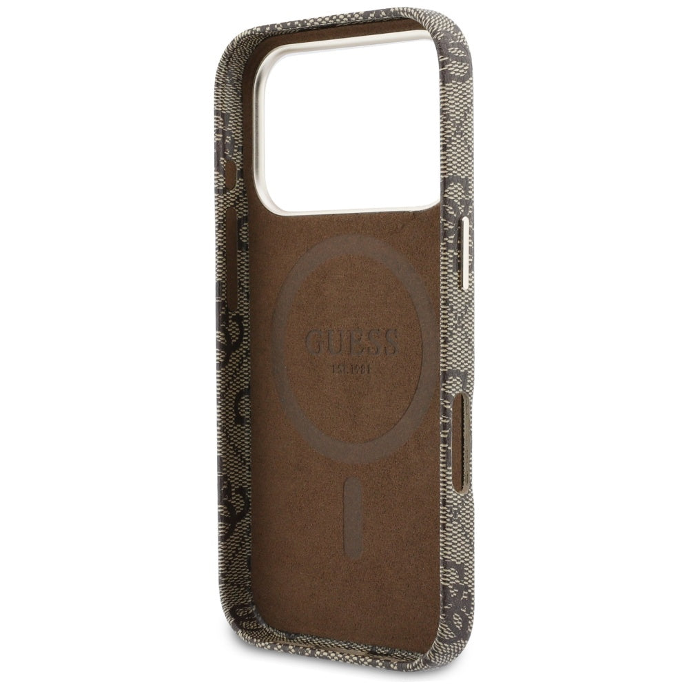 Θήκη MagSafe για Apple iPhone 17 Pro Max, Guess, 4G Script Logo, Καφέ