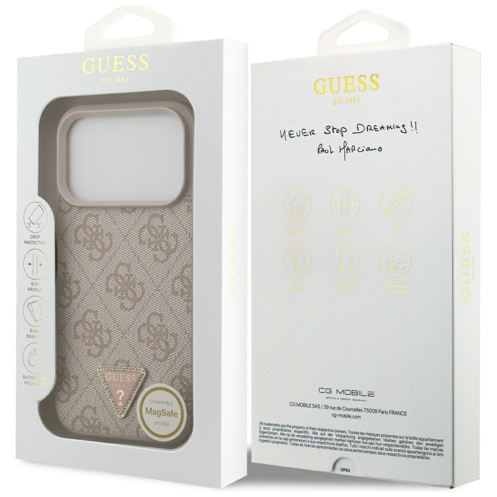 MagSafe Case for Apple iPhone 17 Pro Max, Guess, 4G Triangle Strass, Pink