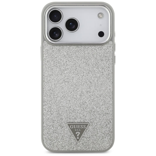 Θήκη MagSafe για Apple iPhone 17 Pro Max, Guess, Glitter Triangle Logo, Ασημί