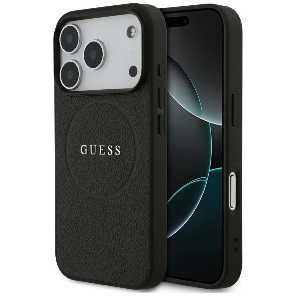 Θήκη MagSafe για Apple iPhone 17 Pro Max, Guess, Grained Gold Ring, Μαύρη