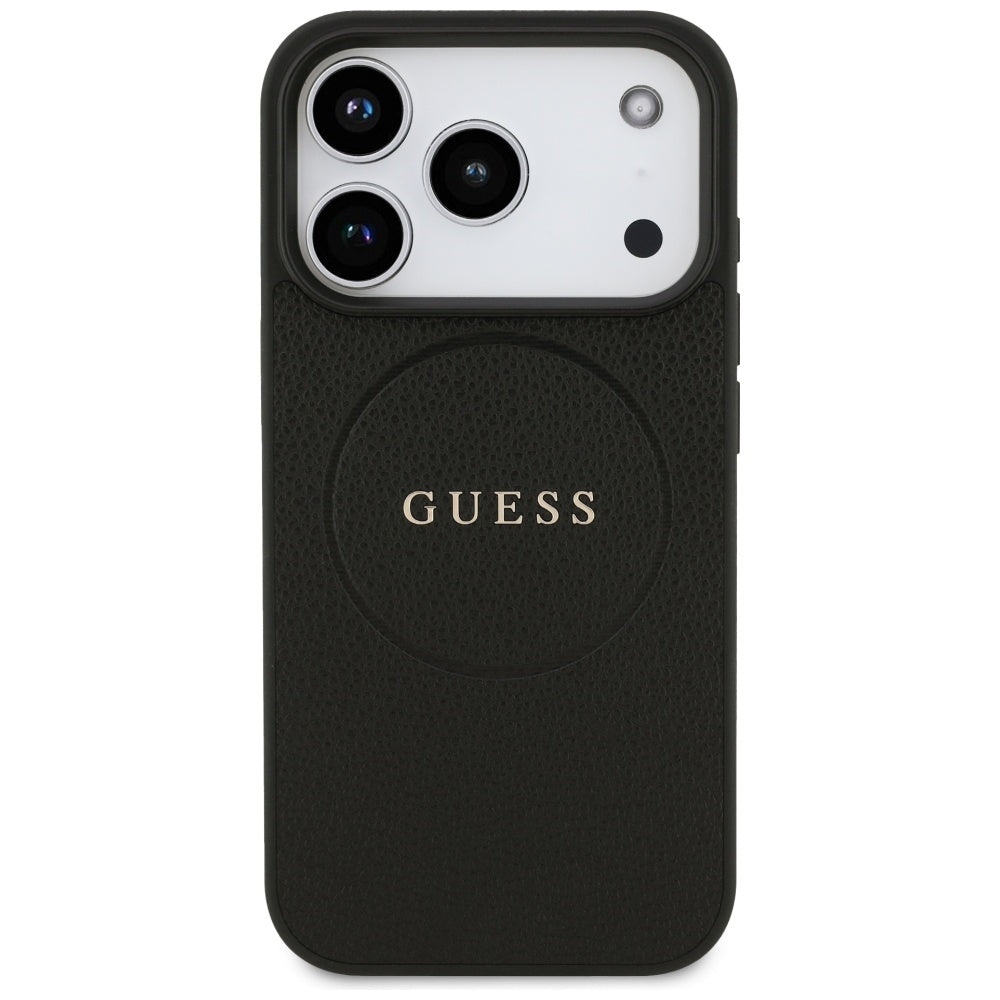 Θήκη MagSafe για Apple iPhone 17 Pro Max, Guess, Grained Gold Ring, Μαύρη