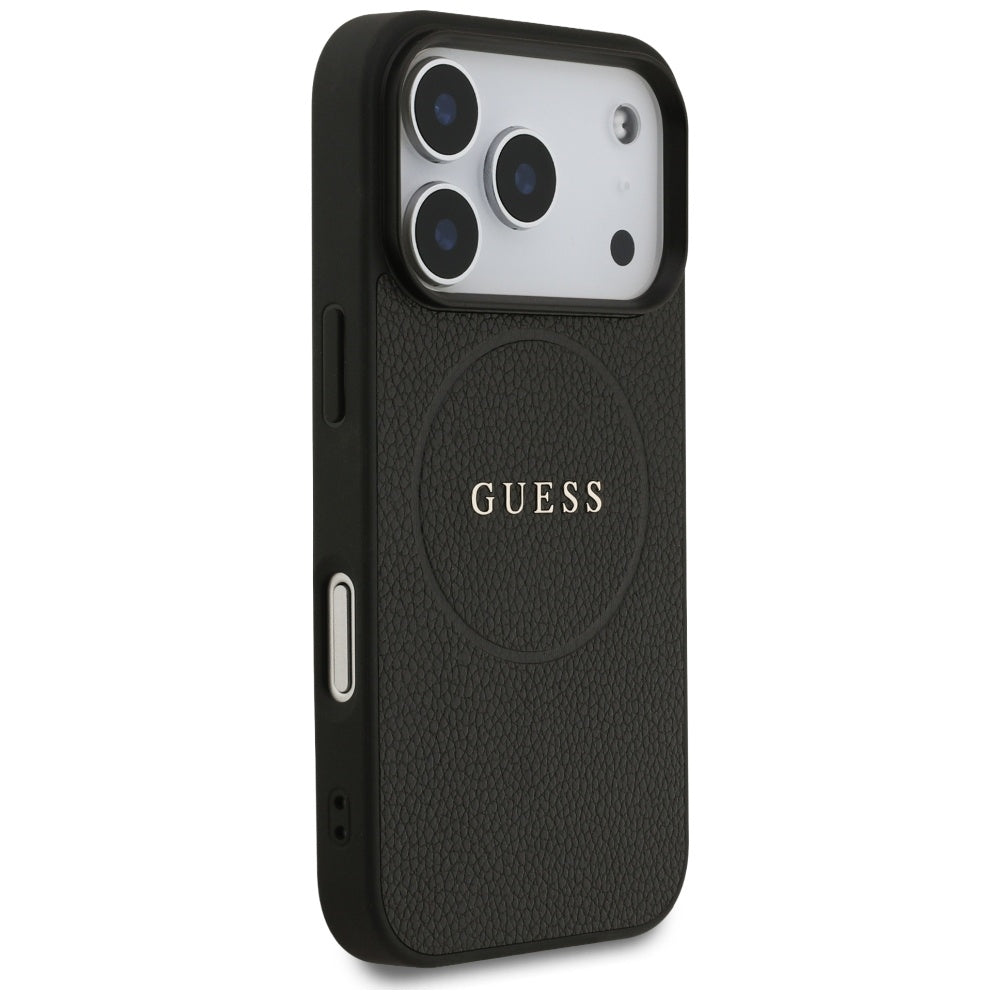 Θήκη MagSafe για Apple iPhone 17 Pro Max, Guess, Grained Gold Ring, Μαύρη