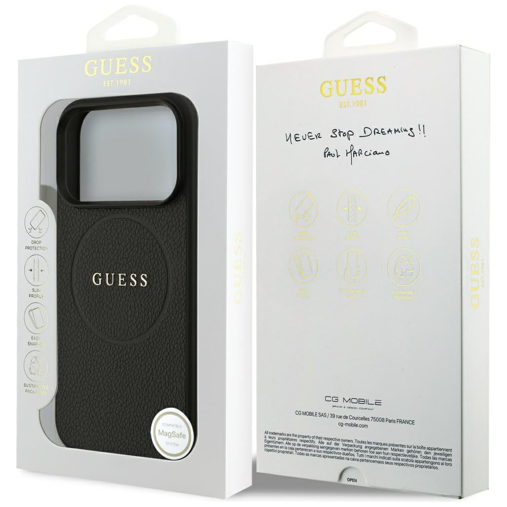 Θήκη MagSafe για Apple iPhone 17 Pro Max, Guess, Grained Gold Ring, Μαύρη
