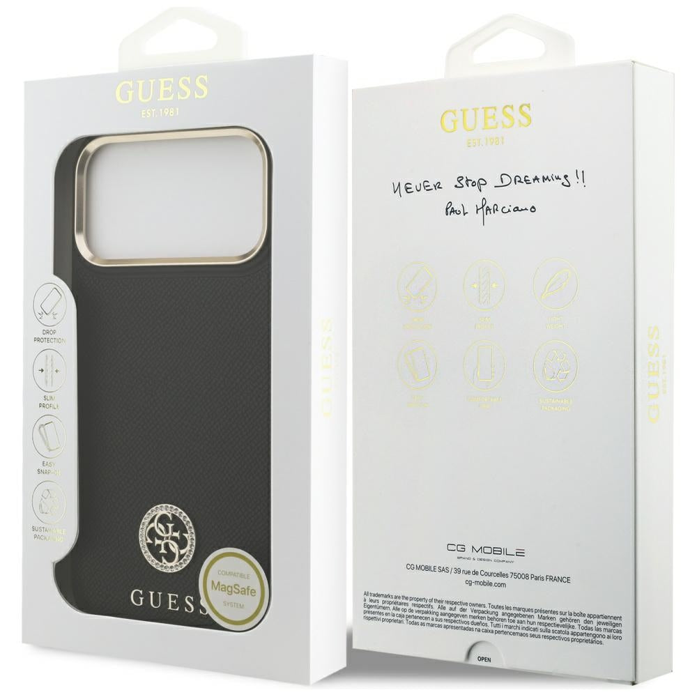 Θήκη MagSafe για Apple iPhone 17 Pro Max, Guess, Grained Strass Logo, Μαύρη