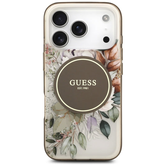 Θήκη MagSafe για Apple iPhone 17 Pro Max, Guess, IML Flower & Tonal Circle, Καφέ