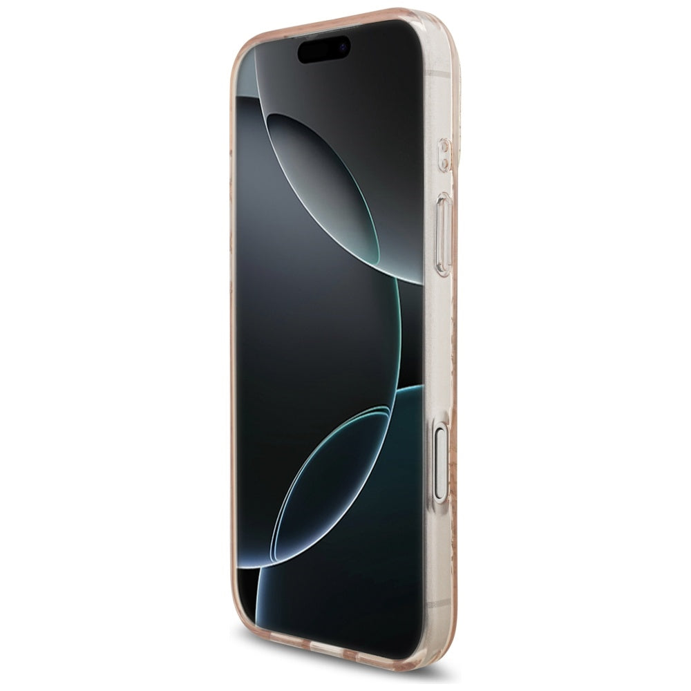 Θήκη MagSafe για Apple iPhone 17 Pro Max, Guess, IML Flowers Allover Electroplated with Pearl Strap, Ροζ