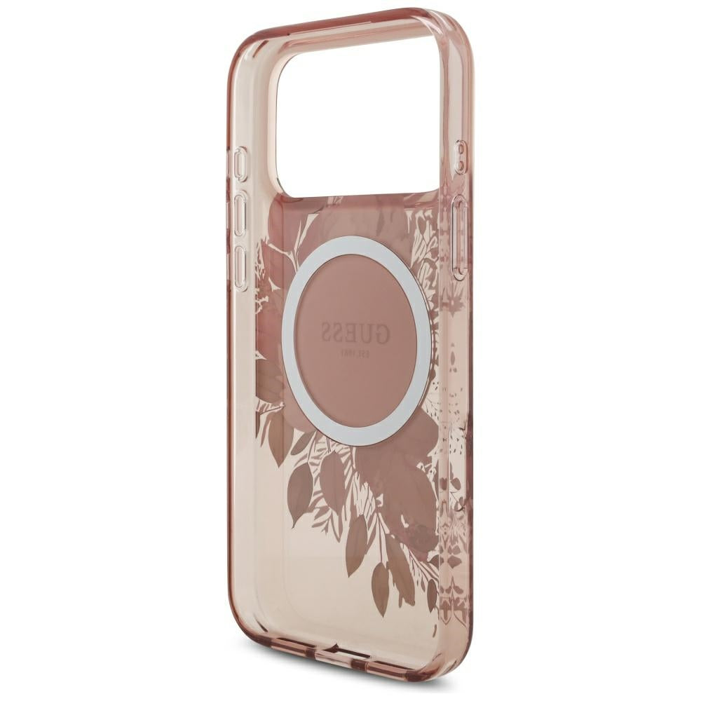 Θήκη MagSafe για Apple iPhone 17 Pro Max, Guess, IML Flowers with Pearl Strap, Ροζ