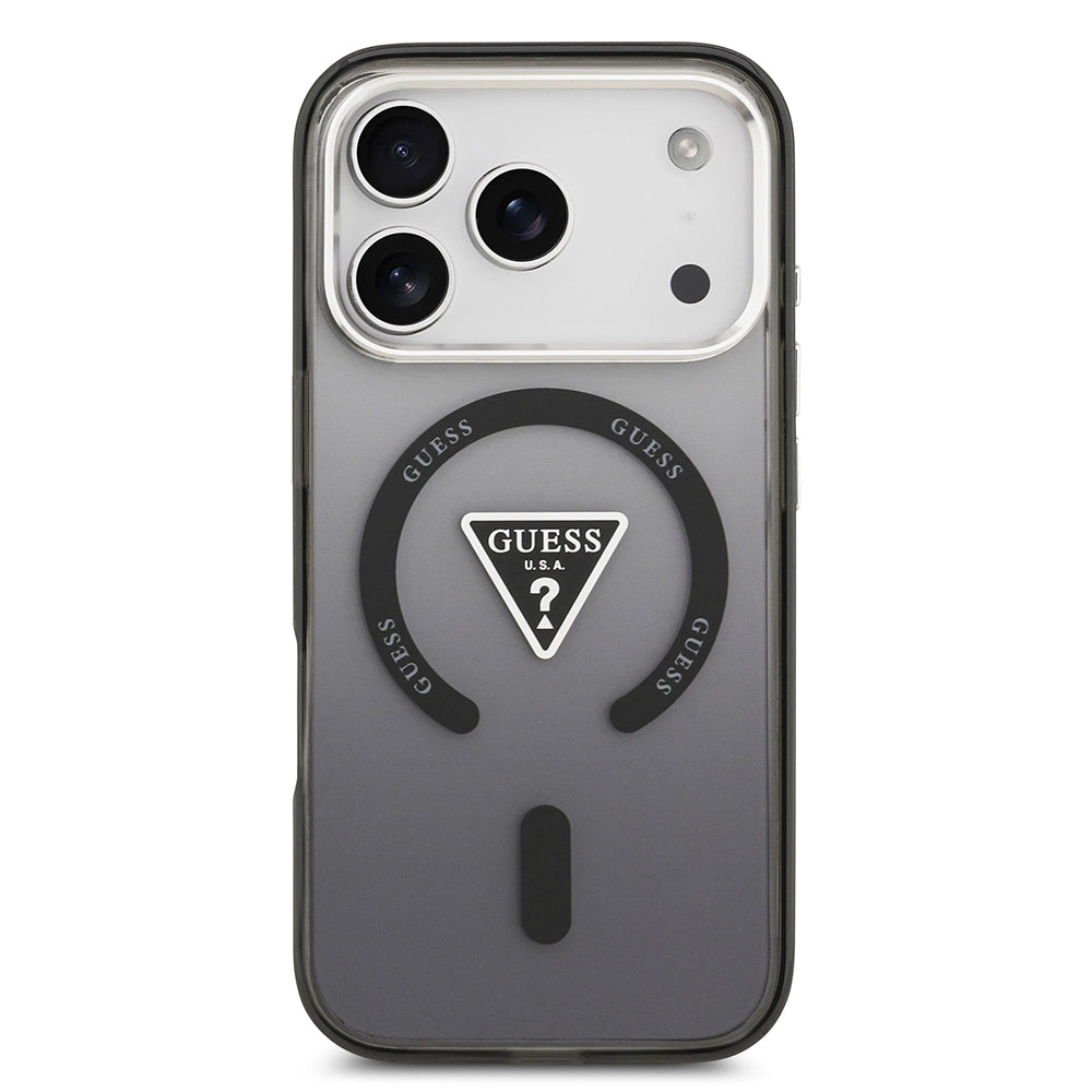 Θήκη MagSafe για Apple iPhone 17 Pro Max, Guess, IML Gradient Triangle Logo, Μαύρη Ασημί