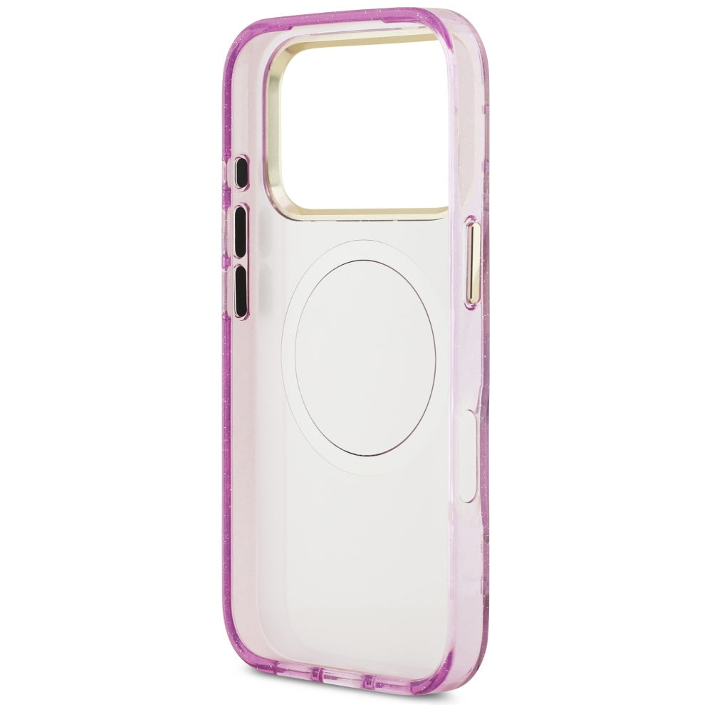 Θήκη MagSafe για Apple iPhone 17 Pro Max, Guess, IML Metal Glitter Flowers Triangle, Μωβ